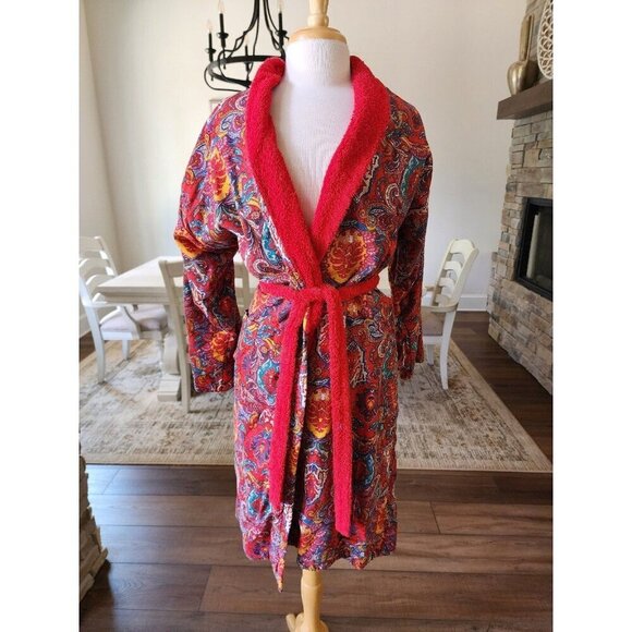 Vintage 80s Victoria's Secret Paisley Robe Made in Greece Gold Label 100% Cotton - Picture 2 of 10
